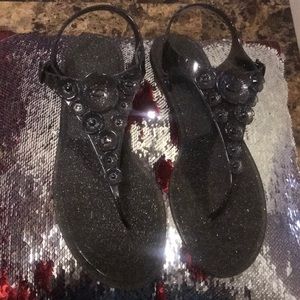 Jelly Sandals Flat Thong T-Strap Peony Flowers